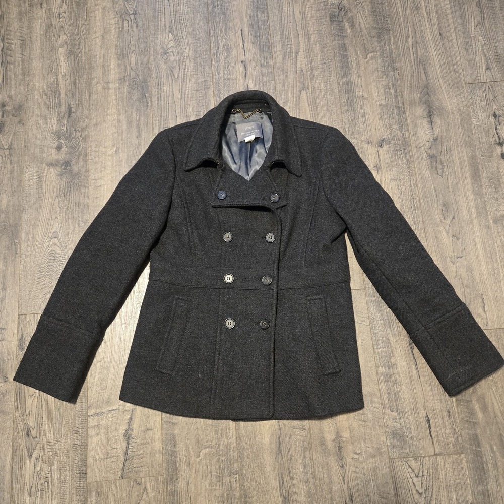 J. CREW Stadium Cloth Nello Gori Wool Dark Gray Pea Over Coat Jacket Size 12